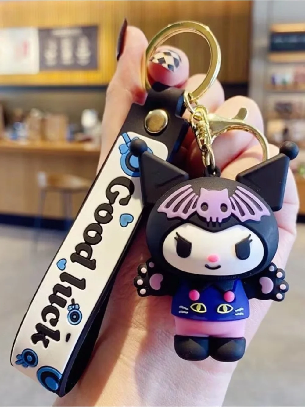 Kuromi Keychain Bag Charm Sanrio Anime Figure Key Ring Strap Pendant Gift Black